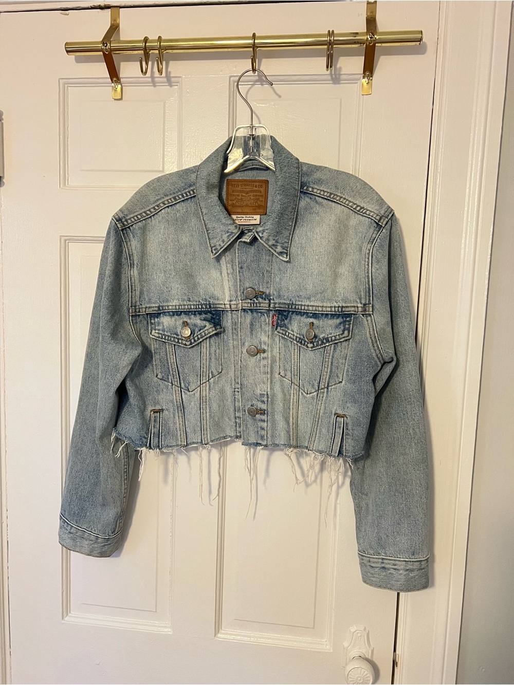 Levi's Light Blue Cropped Distressed Denim Jacket